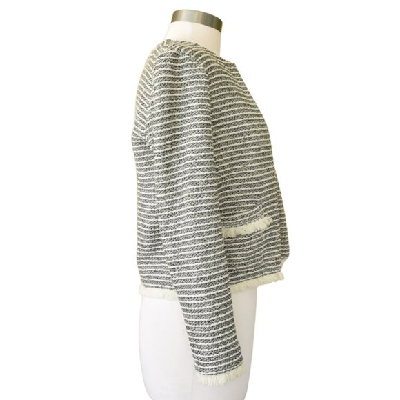 CLUB MONACO Tweed Stripe Fringe Crop Blazer - Picture 3 of 8